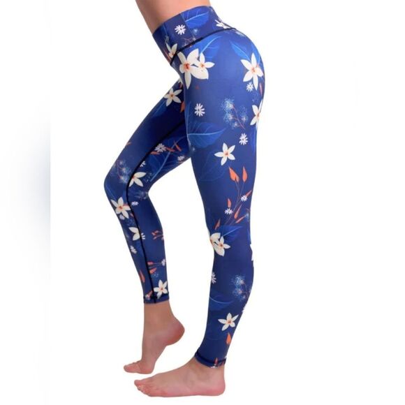 COMPRESSIONZ ,‎ Compression Leggings - Blue Flowers, Size Small - Picture 2 of 8